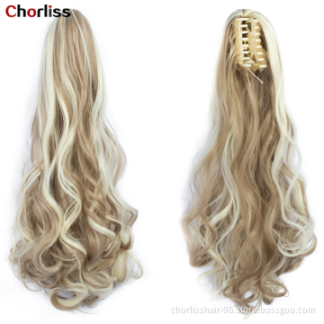 Factory Price High Quality 20 Inch Water Wave Curly Ponytail Hairpiece For Women Synthetic Claw-Clip Ponytail Hair Extensions